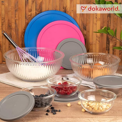 Set of 6 Stackable Space-Saving Nesting Glass Bowls with BPA Free Lids for Foodprep, Storage, Baking, Mixing & Cooking, Microwave Safe - Durable Inert Borosilicate Glass - Image 7