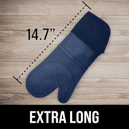 BPA-Free Soft Silicone Oven Mitts - Ultra Heat Resistant Oven Mitts with Thick Cotton Liner - Extra Long Slip Resistant Pot Holders, Flexible Oven Gloves - Navy 14.7" - Image 2