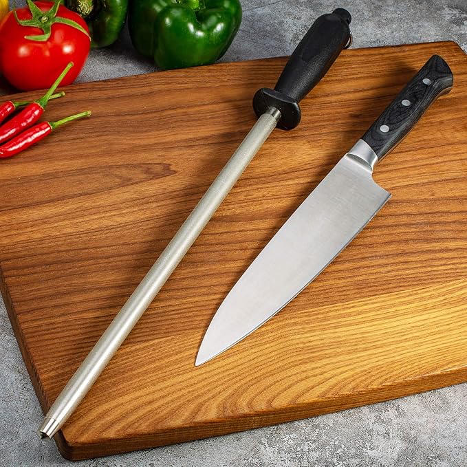 Knives Sharpener Knives Sharpening Honing Rod ALLWIN HOUSEWARE Knives Carbon Honing Steel for Chef Knives Daily Edge Maintenance Non‑Slip Handle with Anti‑Slip Metal Tip for Kitchen Cooking Gift - Image 7