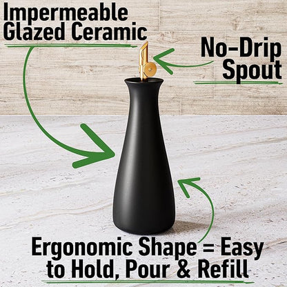 HB Design Co. Ceramic Olive Oil Dispenser with Self-Closing Gold Spout - 530 ML Capacity Matte White Ceramic Oil Dispenser for Kitchen - Leak Proof EVOO Dispensing Bottle - Image 2