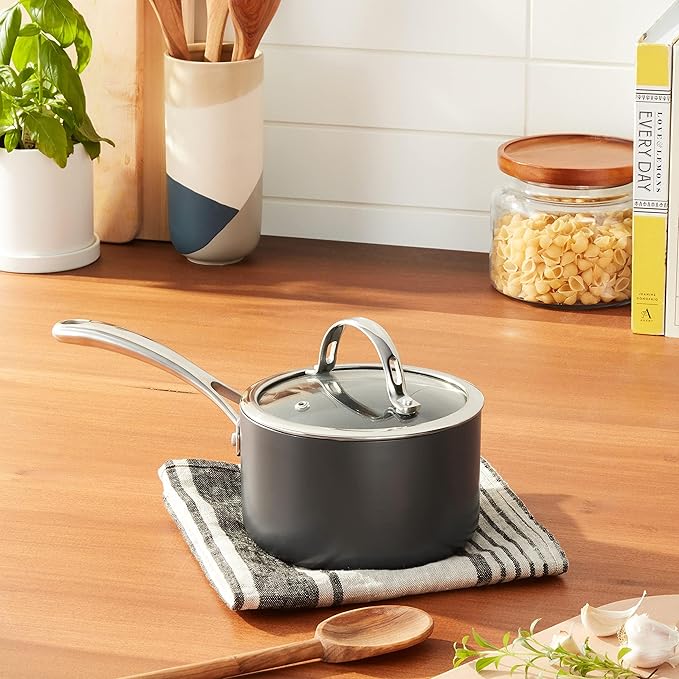 Cooks Standard Nonstick Sauce Pan Set, 1Qt & 2Qt Hard Anodized Saucepans with Lid Cooking Pots, Oven Safe, Easy to Clean, Black