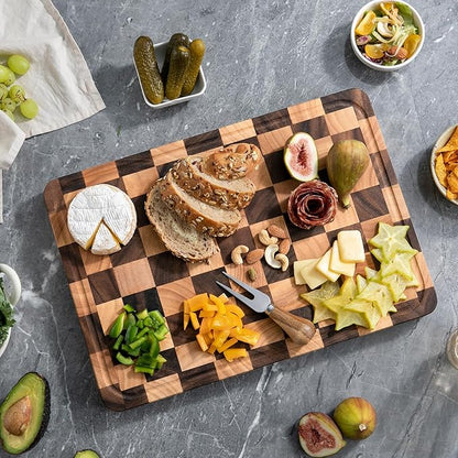Checkered Cutting Boards for Kitchen, Acacia Wooden Chopping Board with Juice Grooves & Handles, Thickened Butcher Block for Meat, Vegetables and Fruits with Gift Box, 16" x 11" x 1.4" - Image 5