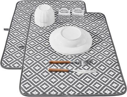Subekyu 2 Pack Dish Drying Mat, 24*18 inch Ultra Absorbent Microfiber Dishes Drainer Mats for Kitchen Counter, Large Size Dish Drying Pad with Rhombus patterns by SUBEKYU