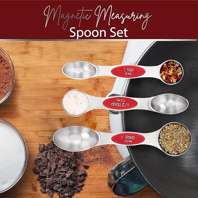 Magnetic Measuring Spoons Set of 9 Stainless Steel Dual-Sided Stackable Measuring Spoon Nesting Teaspoons Measuring Dry and Liquid Ingredients, Fits in Spice Jars Set of 9 (Red) - Image 8