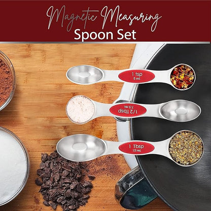 Magnetic Measuring Spoons Set of 9 Stainless Steel Dual-Sided Stackable Measuring Spoon Nesting Teaspoons Measuring Dry and Liquid Ingredients, Fits in Spice Jars Set of 9 (Red) - Image 8