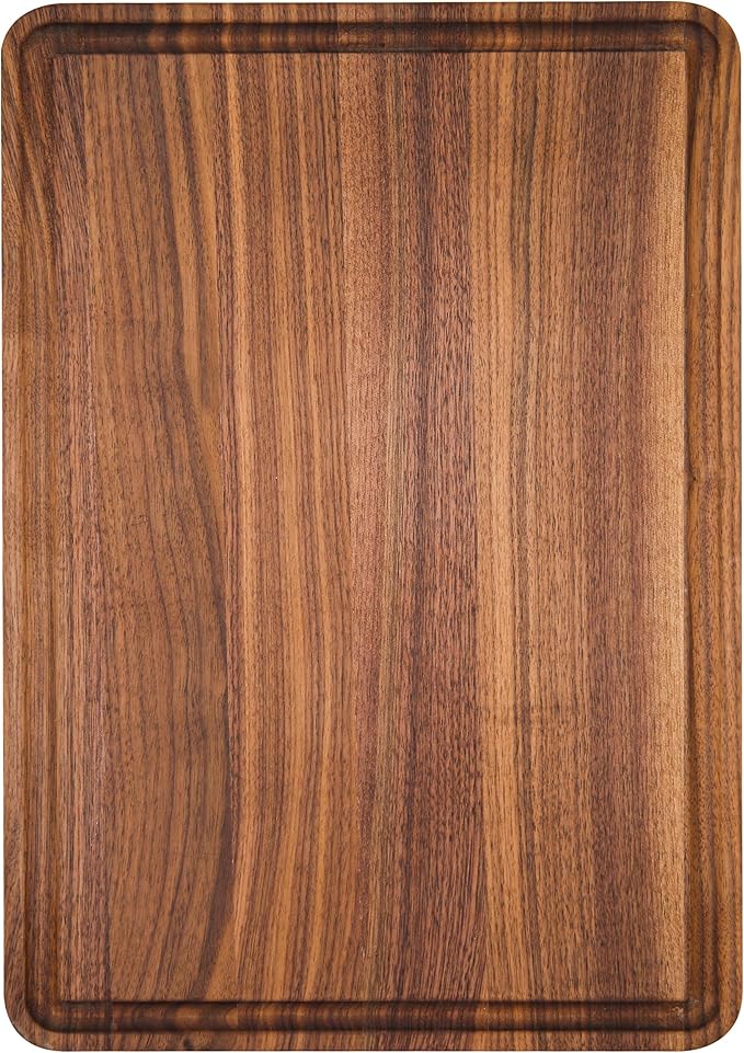 AZRHOM Small Walnut Wood Cutting Board for Kitchen 12x8 in (Gift Box) with Juice Groove Handles Non-slip Mats Thick Reversible Butcher Block Chopping Board