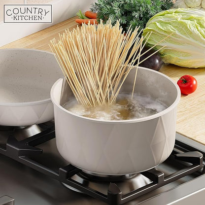 Country Kitchen Cookware Set with Removable Handle, Oven & RV Safe Pots and Pans Set, Cream Diamond, Original - Image 8
