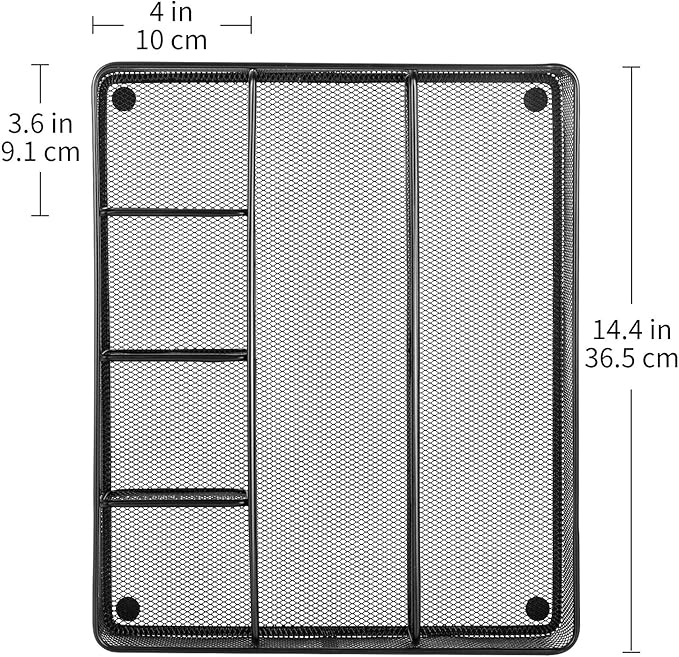 Amazon Basics Mesh Desk Drawer Organizer with 6 Compartments, Non-Slip Office Supplies Storage for Pens and Accessories, Black | Pack of 4 - Image 5