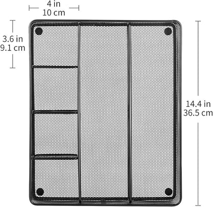Amazon Basics Mesh Desk Drawer Organizer with 6 Compartments, Non-Slip Office Supplies Storage for Pens and Accessories, Black | Pack of 4 - Image 5