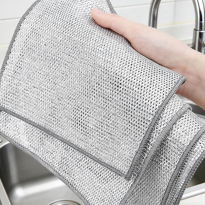 Stainless Steel Wire Scrubber Sponges, 10 Pack Non-Scratch Heavy Duty Cleaning Cloths, Multi-Purpose Metal Mesh Dish Rags for Kitchen, Dishes, Pots, Pans, Sink, 7.87 x 7.87 Inch (10) - Image 7