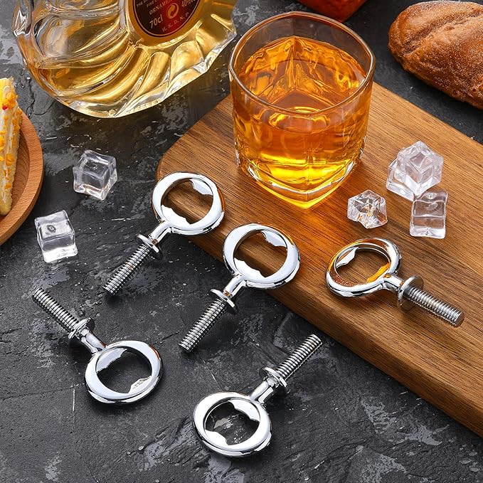 Cunhill 7 Pcs Metal Bottle Opener Blank Bulk Bottle Opener Inserts Parts Pieces Kit for Wood Craft DIY Project Turning Threaded Beer Hardware Turning Wedding Wine Party Ot Month (Silver) - Image 5
