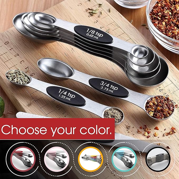 Spring Chef Stainless Steel Magnetic Measuring Spoons Set of 8 with Leveler, Dual Sided Metal Teaspoon & Tablespoon Measuring Spoons, Nesting Kitchen Gadgets for Baking & Cooking - 2 Pack - Black - Image 6