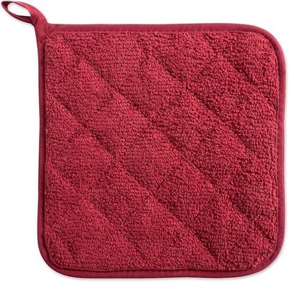 DII Basic Terry Collection Quilted 100% Cotton, Potholder, Barn Red, 3 Piece - Image 2