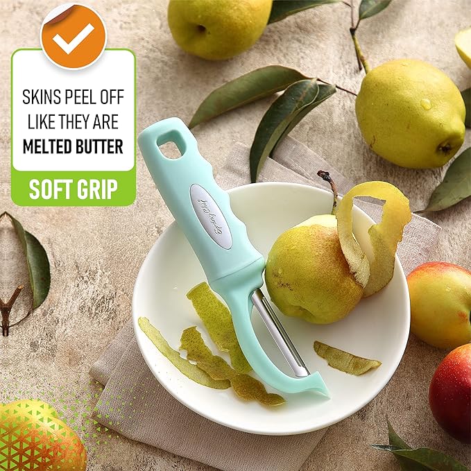 Spring Chef Premium Stainless Steel Vegetable Peeler, Dishwasher Safe Potato Peelers for Kitchen with Soft Grip Handle, Perfect for Apple, Fruit, Veggie, Carrot, Cucumber, Ginger - Set of 2 - Mint - Image 4