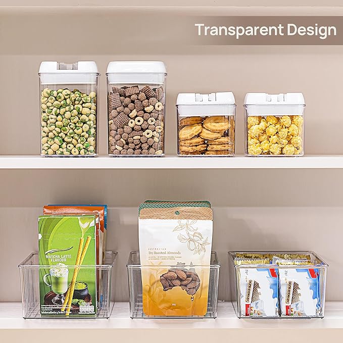 Vtopmart 8 Pack Food Storage Organizer Bins, Clear Plastic Bins for Pantry, Kitchen, Fridge, Cabinet Organization and Storage, 4 Compartment Holder for Packets, Snacks, Pouches, Spice Packets - Image 4