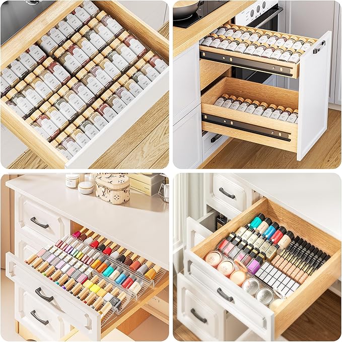 MUDEELA Clear Spice Drawer Organizer, 4 Tier- 2 Set (8 Packs) Spice Rack for Drawer, Expandable From 11" to 22" Kitchen Seasoning Organizers and Storage for Drawer (Jars not included) - Image 9