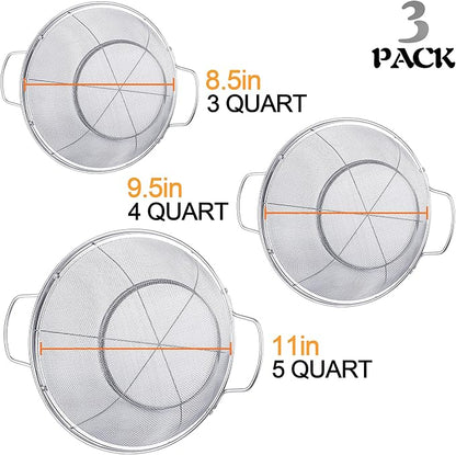 3 Pack 18/8 Stainless Steel Colander Sieves(5-Quart, 4-Quart and 3-Quart), Mesh Strainer Net Baskets with Handles & Resting Base for Strain, Drain, Rinse or Steam - Image 4
