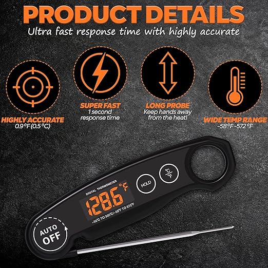 1 Second Instant Read Food Thermometer Rechargeable Meat Thermometer Digital Kitchen Thermometer - Fast & Accurate Food Thermometer for Cooking, Grill Thermometer, BBQ Thermometer Waterproof - Image 6