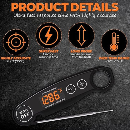 1 Second Instant Read Food Thermometer Rechargeable Meat Thermometer Digital Kitchen Thermometer - Fast & Accurate Food Thermometer for Cooking, Grill Thermometer, BBQ Thermometer Waterproof - Image 6