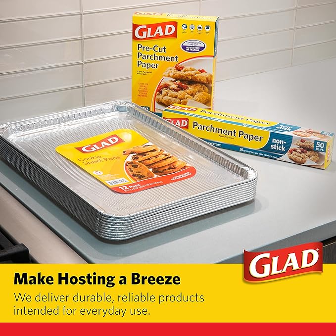 Glad Disposable Bakeware Aluminum Rectangular Cookie Sheets for Baking and Roasting, 12 Count-16" x 11" x 0.25" - Textured, Made from Aluminum - Baking Sheets, Baking Pans, Foil Cookie Sheet - Image 5