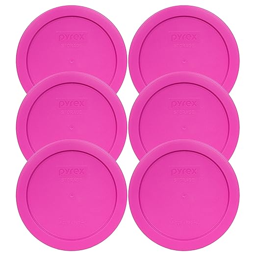 Pyrex 7201-PC 4 Cup Pink Food Storage Replacement Lids (6-Pack) - Made in USA by Pyrex