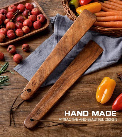 12 inch Teak Wooden Spatula for Cooking, Small Wood Flipper, Egg Scraper, Flat Wood Turner, Multipurpose Wooden Cooking Utensils, Spatulas Spoons Perfect for Flipping, Scraping & Turning, Set of 2 - Image 5