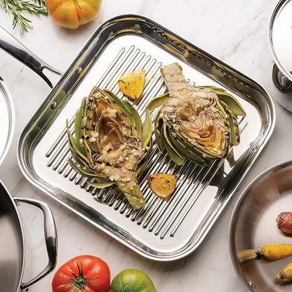 Tramontina Signature Tri-Ply Clad Stainless Steel 11-Inch Square Grill Pan, Induction-Ready, Dishwasher-Safe, NSF-Certified, Made in Brazil - Image 4