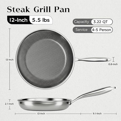 Honeycomb Stainless Steel Nonstick Frying Pan, Induction Cooktop Compatible Skillet, PFOA-Free Scratch-Proof, Dishwasher & Oven Safe, Stay-Cool Handle, Silver Kitchen - Image 2