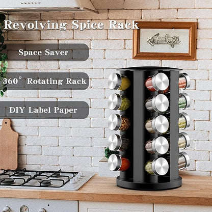 Handisen Rotating Spice Rack Organizer for Cabinet, Spice Racks Storage with 20 Jars, Spinning Spice rack for Kitchen Countertop, Spice Holder,Seasoing Storage Racks, Silver