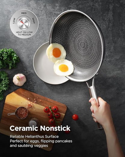 Nonstick Sauce Pan with Lid, Non-Toxic Tri-Ply Hybrid Ceramic Saucepan, 2.5 Quart Stainless Steel Pans, PFAS/PFOA/PTFE Free, Dishwasher & Oven Safe, Induction Compatible - Image 5