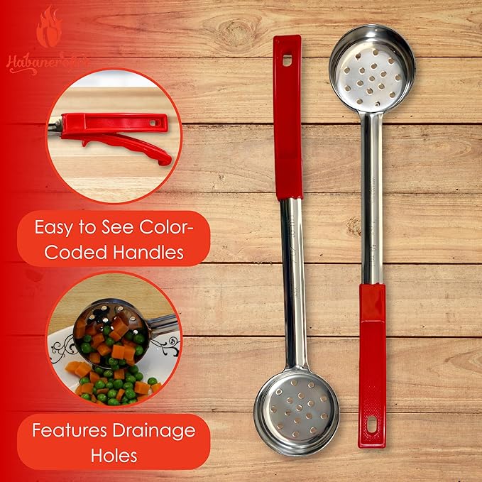 2 Ounce Slotted Stainless Steel Portion Control Ladle Spoon for Measuring and Serving; Commercial Grade Serving Scoops [Pack of 12] - Image 2