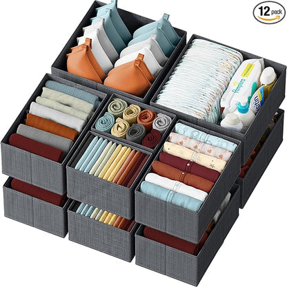 Drawer Organizer Set of 12 Dark Grey - Nursery, Bedroom, Closet Organizer & Storage by Neaterize