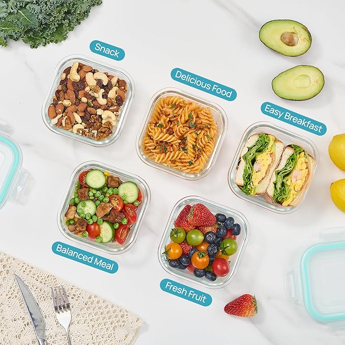 Vtopmart 5Pack 17.5oz Glass Storage Containers with Lids, Glass Meal Prep Food Container Sets with Snap Airtight Lids for Microwave, Oven, Freezer and Dishwasher, Green - Image 5