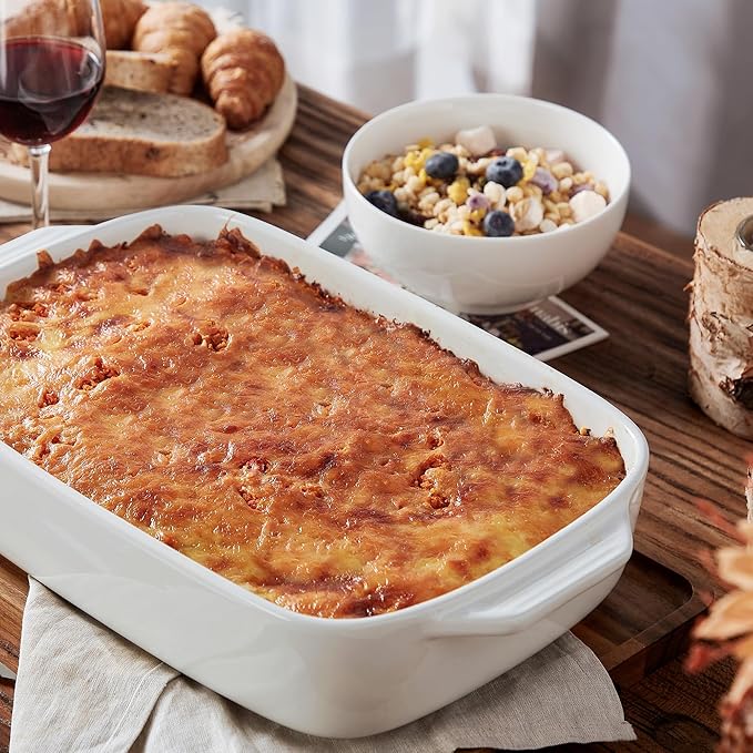 Large Ceramic Casserole Dish with Lid, 4.0 Quart Covered Rectangular Stoneware Baking Dishes for Oven, Deep 9x13 Inch Lasagna Pans for Baking and Serving, Perfect for Christmas Gifts, White - Image 2