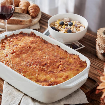 Large Ceramic Casserole Dish with Lid, 4.0 Quart Covered Rectangular Stoneware Baking Dishes for Oven, Deep 9x13 Inch Lasagna Pans for Baking and Serving, Perfect for Christmas Gifts, White - Image 2