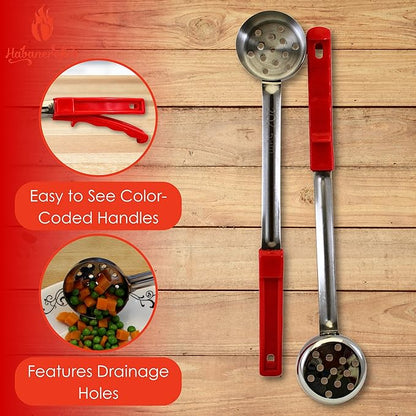 2 Ounce Slotted Stainless Steel Portion Control Ladle Spoon for Measuring and Serving; Commercial Grade Serving Scoops [Pack of 2] - Image 2