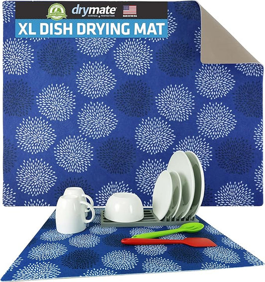 Drymate Jumbo XL Dish Drying Mat (19”x24”), Low-Profile, Super Absorbent, Quick Dry Fabric, Waterproof & Slip-Resistant, for Kitchen Counter, Trimmable, Easy to Clean (USA Made)(GoodBlue) by Drymate