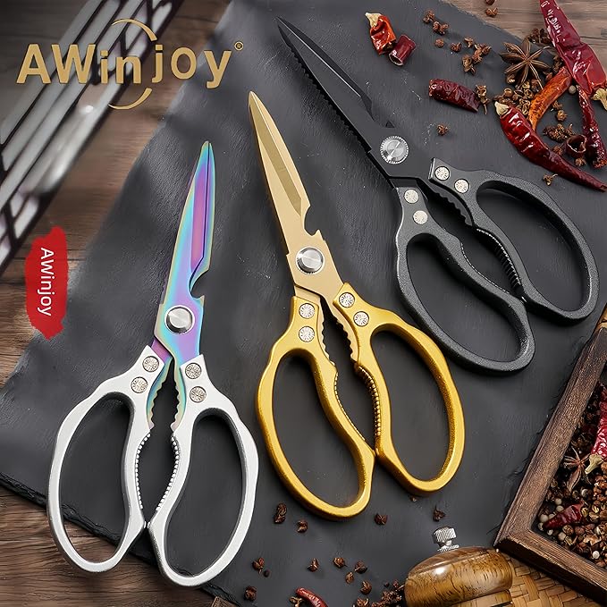 AWinjoy Japanese Gold Kitchen Scissors, Heavy Duty Stainless Steel, Multipurpose Cooking Shears, Dishwasher Safe - Image 6