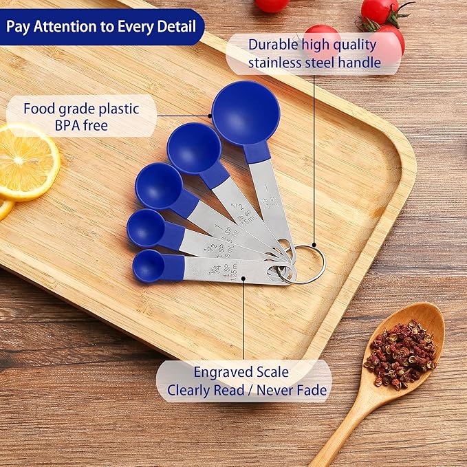 Measuring Cups and Spoons Set of Huygens Kitchen Gadgets 10 Pieces, Stackable Stainless Steel Handle Measuring Cups for Measuring Dry and Liquid Ingredient (Sapphire blue) - Image 3