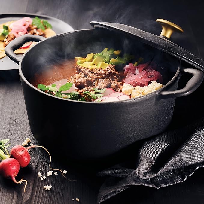 Tramontina Bestow Enameled Cast Iron Dutch Oven Pot with Lid, Round 5.5-quart, Matte Black with Gold Knob - Image 3