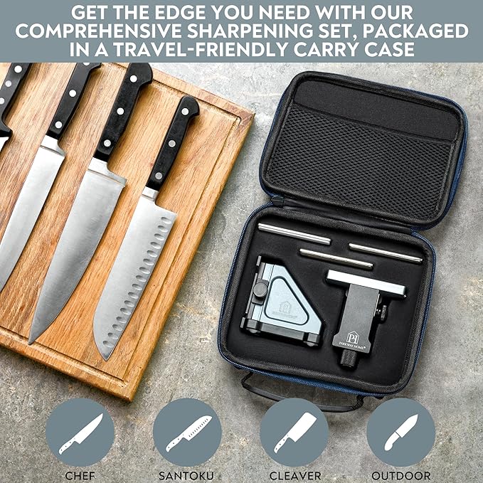 PATENTED ORIGINAL ADJUSTABLE ROLLING KNIFE SHARPENER KIT: Adjustable Height, 10° to 40° for 30 Angle Options, Removeable Diamond Plates with Travel Case - Kitchen Knife Sharpener - Image 6
