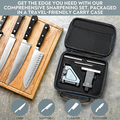 PATENTED ORIGINAL ADJUSTABLE ROLLING KNIFE SHARPENER KIT: Adjustable Height, 10° to 40° for 30 Angle Options, Removeable Diamond Plates with Travel Case - Kitchen Knife Sharpener - Image 6