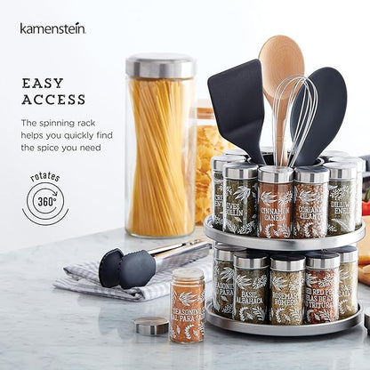 Kamenstein 20 Jar Revolving Spice Rack with Integrated Tool Caddy, Brushed Stainless Steel with Stainless Steel Caps - Image 4