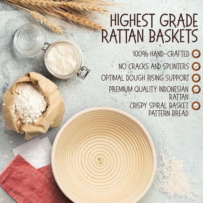 Superbaking 9' Round Banneton Bread Proofing Basket Gift Set– Sourdough Starter Kit for Crusty Artisan Style Loaves, Includes Essential Bread Baking Supplies & Tools - Ideal Gift for Bakers - Image 3