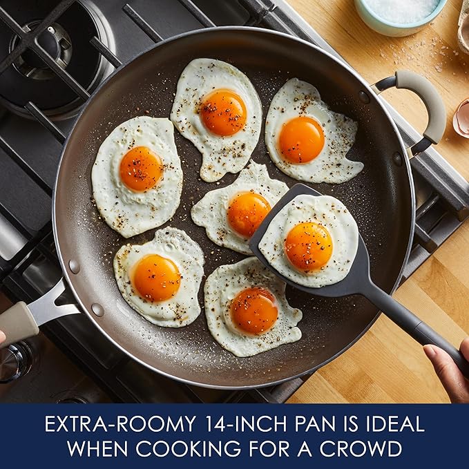 Rachael Ray Cook + Create Nonstick Frying Pan/Skillet with Helper Handle, 14 Inch - Almond - Image 5