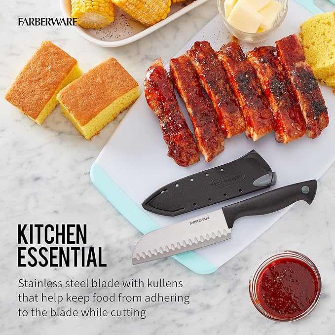 Farberware Edgekeeper 5-Inch Santoku Knife with Self-Sharpening Blade Cover, High Carbon-Stainless Steel Kitchen Knife with Ergonomic Handle, Razor-Sharp Knife, Black - Image 6