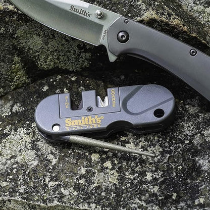 Smith's PP1 Pocket Pal Knife Sharpener Preset Carbide & Ceramic Stone Sharpeners Fold-Out Diamond Coated Rod Outdoor Hunting Knife & Hook Sharpener, Handheld, Compact, Lightweight, Multiuse - Image 3