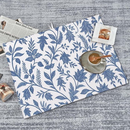 Blue Floral Print Dish Drying Mats for Kitchen Counter, Large 18"x24" Dish Mats for Drying Dishes, Microfiber Absorbent Dish Drying Pad Rack Mat Kitchen Decor Reusable Washable