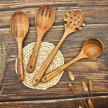 Teak Wooden Spoons for Cooking - 8Pcs Kitchen Utensils Set With Spatulas - Image 4