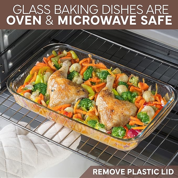 COOK WITH COLOR 8-Piece Deep Glass Baking Dish Set with Plastic Lids – Casserole and Food Storage Containers for Lasagna, Leftovers – Freezer-to-Oven, Microwave & Dishwasher Safe, Brown - Image 6